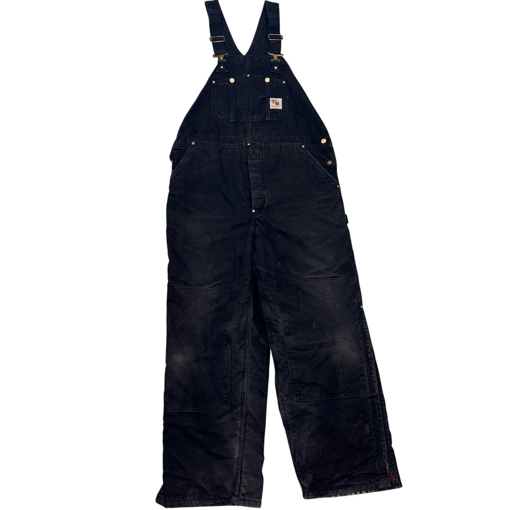 Carhartt Mens R02 BLK Insulated Bib Overalls Black Size 42x30 Workwear